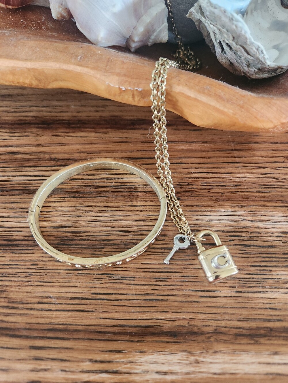 Coach Gold Padlock Necklace & Gold Bangle Set